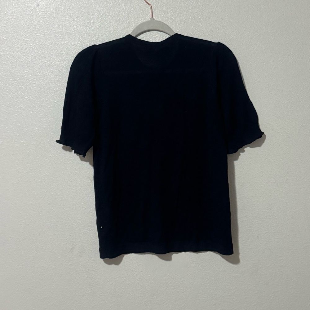 Pearl By Lela Rose Merino Wool Navy Blue Sweater Top Short Sleeve Puff Sleeve M - Picture 4 of 9
